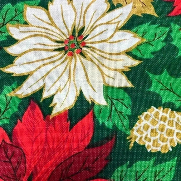 VTG Christmas Tablecloth Poinsettias Holiday Pinecone Red Green Gold 77in x 55in - Picture 3 of 5